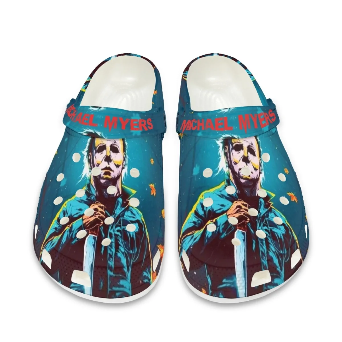 

Scary Killer Michael Myers Creative Printing Streets Style Hole Sandals Teen Girls Boys Party Air Mesh Cozy Light Halloween Gift