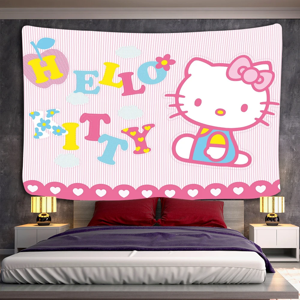 

Japanese Anime Hello Kitty cat Wall Hanging Tapestry Anime Tapestries Kawaii Room Decor Decorative Mural Home Girls Dorm Room