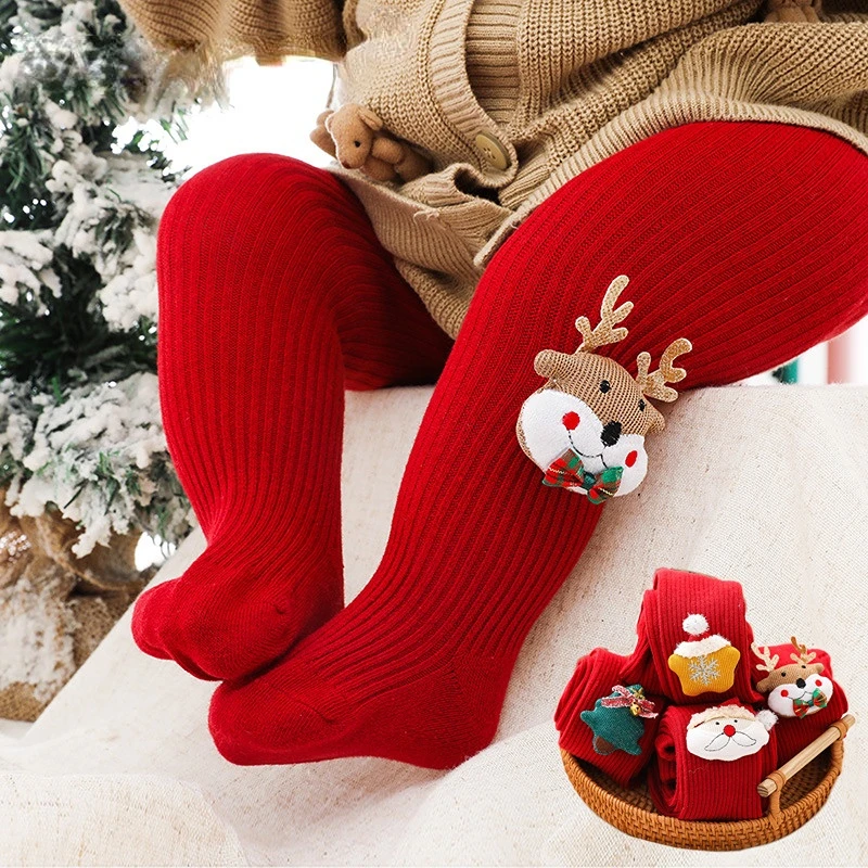 

0-6 Years Children Red Christmas Tights Stockings Soft Cotton Baby Girls Pantyhose Leggings Kids Tights Panty New Year Gifts