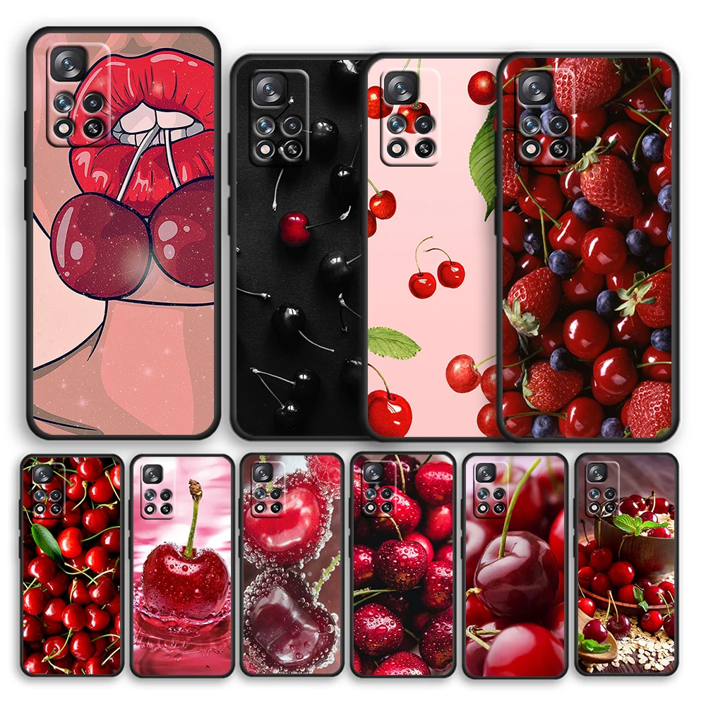 

Red cherry summer fruit Black Phone Case For Xiaomi Redmi Note 12 10 11 9 Pro Plus Speed 11E 11S 11T 10S 9T 8T 5G