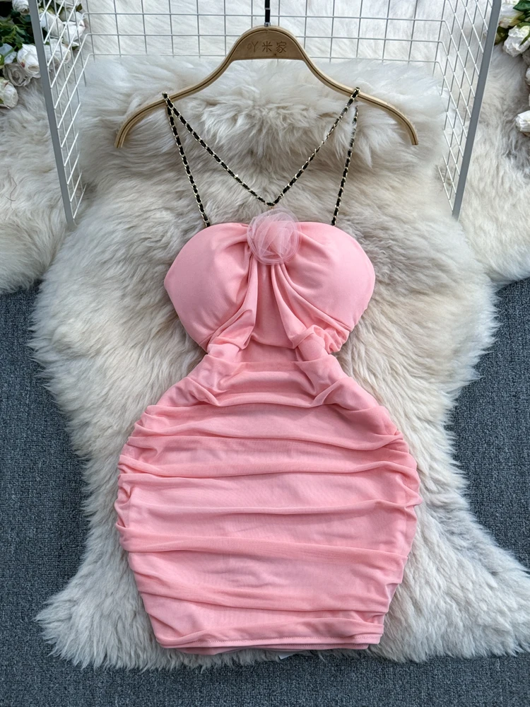 Foamlina летнее женское Сетчатое облегающее платье сексуальное на бретелях-цепочках