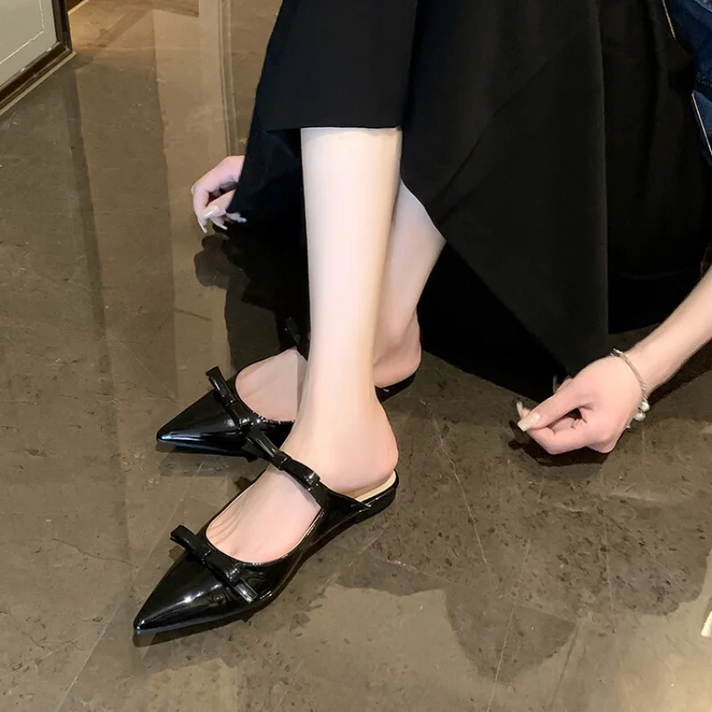 Сандалии Женские однотонные с бантом модные туфли на плоской подошве