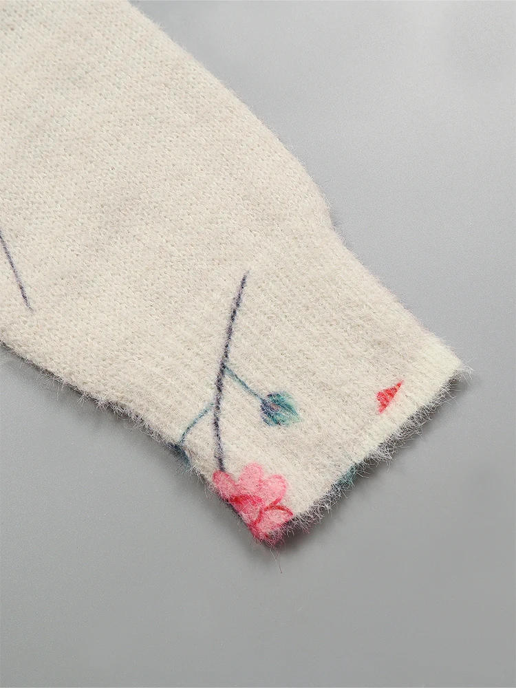 Женский вязаный свитер с цветочной вышивкой в винтажном стиле повседневный топ