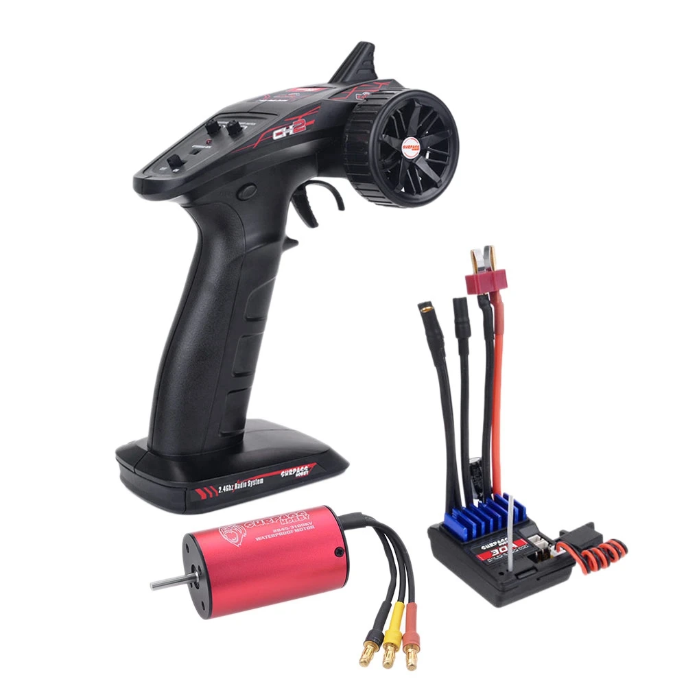 

SURPASS HOBBY RC Transmitter CH2 2.4GHZ Remote Controller&Receiver ESC+Waterproof Brushless Motor for RC 1/12 Boat A