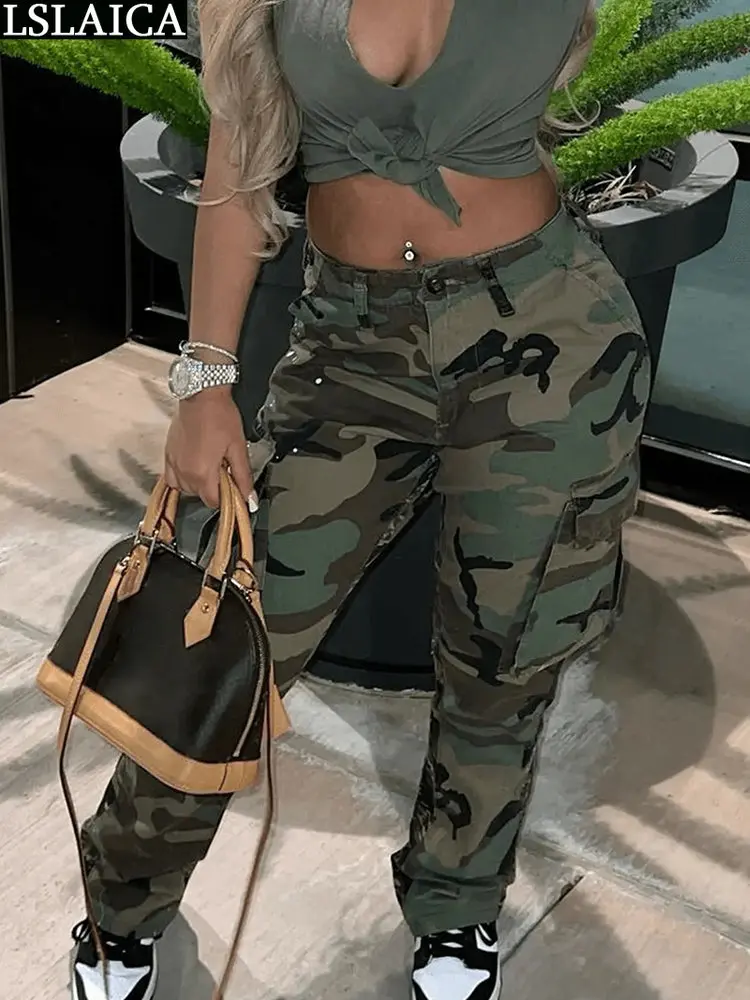 

Камуфляжные эластичные женские брюки; Уличная одежда; Сезон весна-лето 2023 года; Женские длинные брюки; Распродажа; Модные брюки