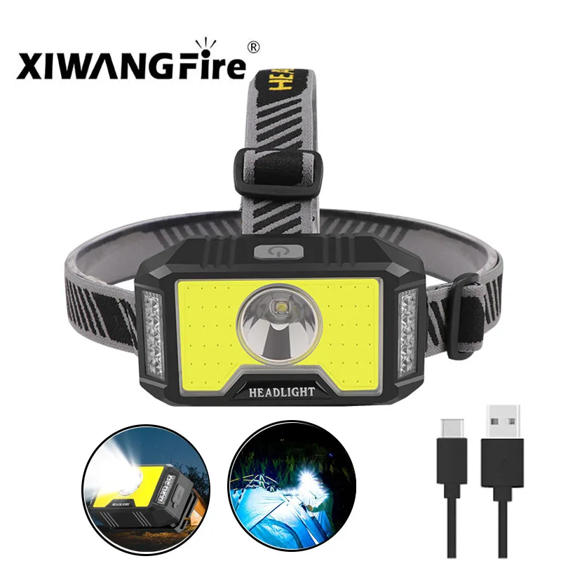 

New LED+COB Headlight USB Rechargeable Fishing Light T6 Outdoor Camping Head-mounted Glare Headlamp Built-in Lithium Battery