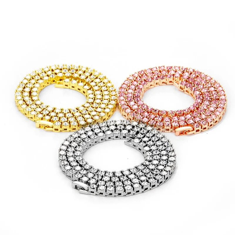 

Цепочка кубинская в стиле хип-хоп, Ожерелье Из Сплава циркония в один ряд, кубинская цепь 8-30 дюймов, ширина 3 мм, 4 мм, колье с кубическим цирко...