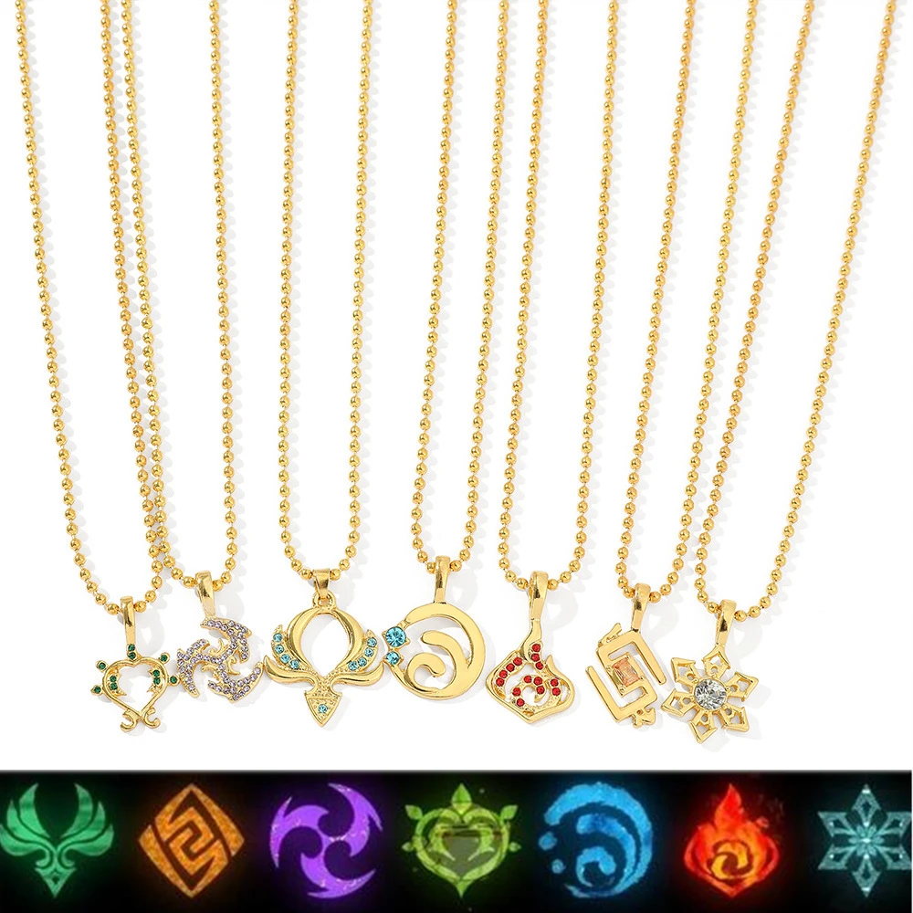 

Genshin Impact Game Cosplay Eye of God Water Wind Thunder Fire Rock Ice Element Necklace Pendant Jewelry Accessories Prop