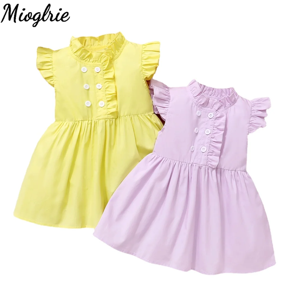 

Infant Baby Clothes Short Sleeve Princess Dresses Solid Color Leisure Kids Dress For Girl Summer Outfit Toddler Girl Costume