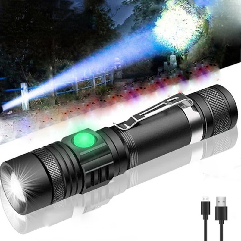 

Суперъяркий светодиодный фонарик, перезаряжаемый через USB фонарик, масштабируемый ручной фонарик, фонарик со встроенной литиевой батареей ...