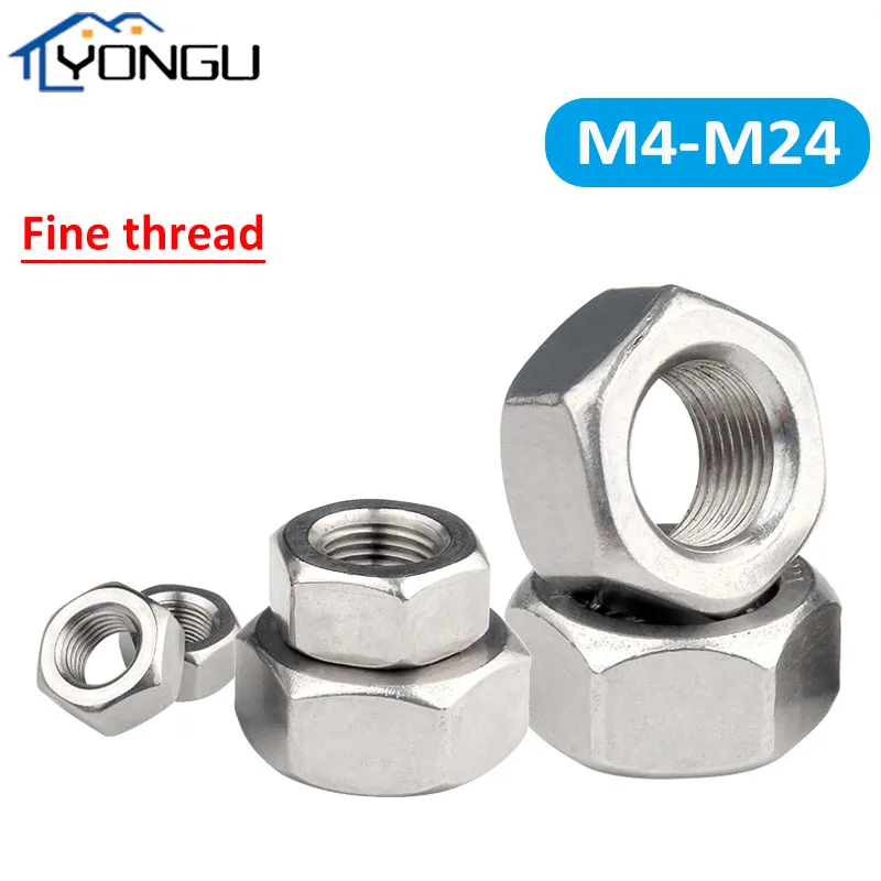 

DIN934 Hexagon Nuts Fine Pitch Thread 304 Stainless Steel Fine Tooth Hex Nut M4 M5 M6 M8 M10 M12 M14 M16 M18 M20-M24