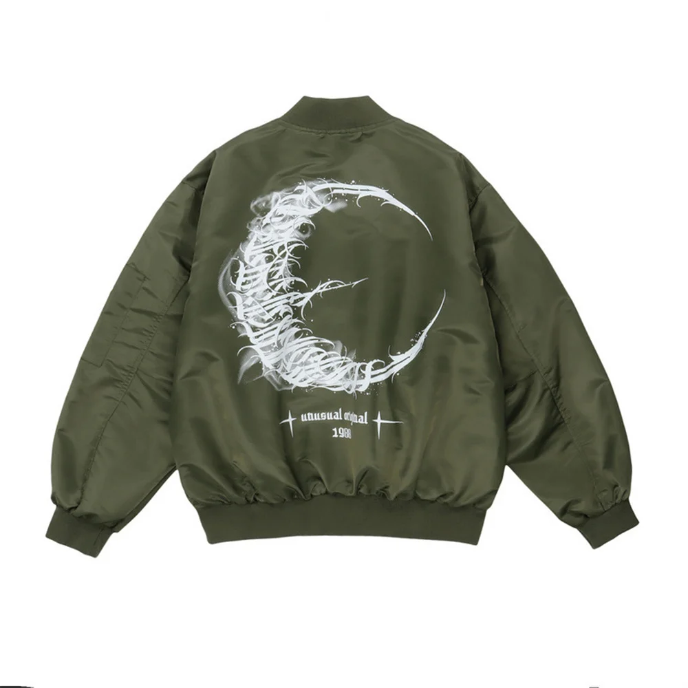 

Мужская свободная куртка-бомбер с принтом Луны, уличная одежда в стиле хип-хоп, куртка на молнии в стиле Харадзюку, зеленая пилотная куртка с...