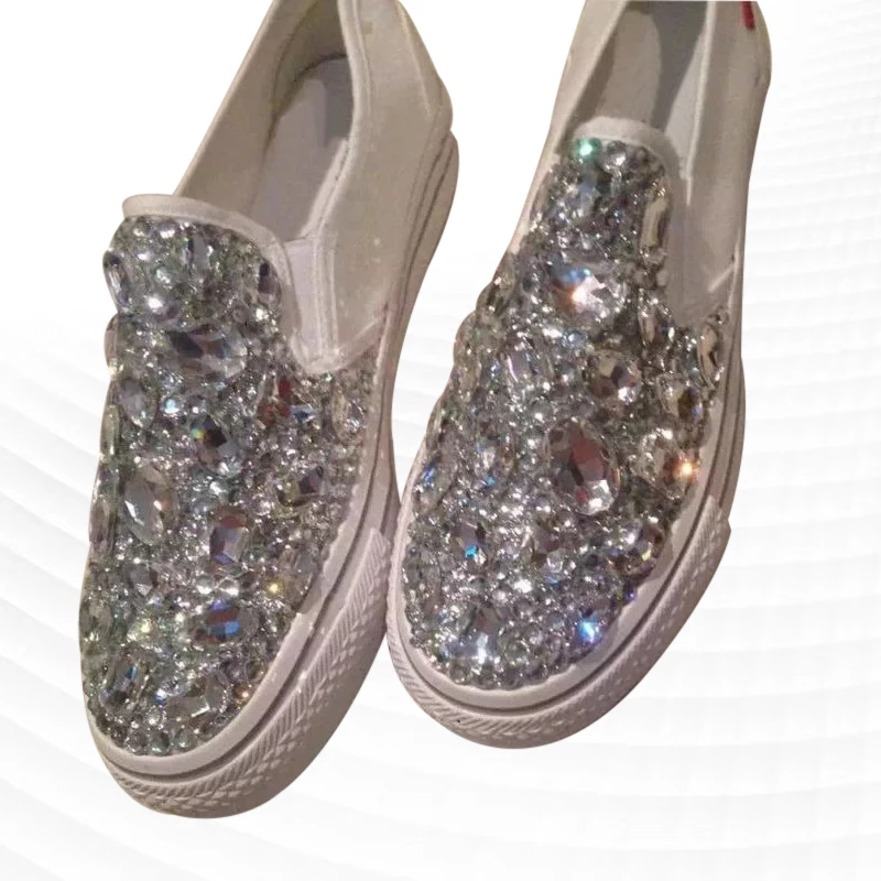 

Женская весенне-осенняя парусиновая обувь ручной работы Стразы Модная и удобная повседневная обувь 35-46