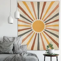 vintage sun tapestry retro minimal geometric abstract art print boho wall hanging bohemian decor for dorm living room bedroom