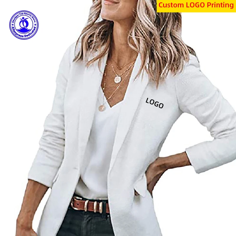 2022 Fashion Women Formal Blazers Button Pockets Lady Office Work Suit Jackets Long Sleeve Solid Outfit Coat Casual Femme Custom