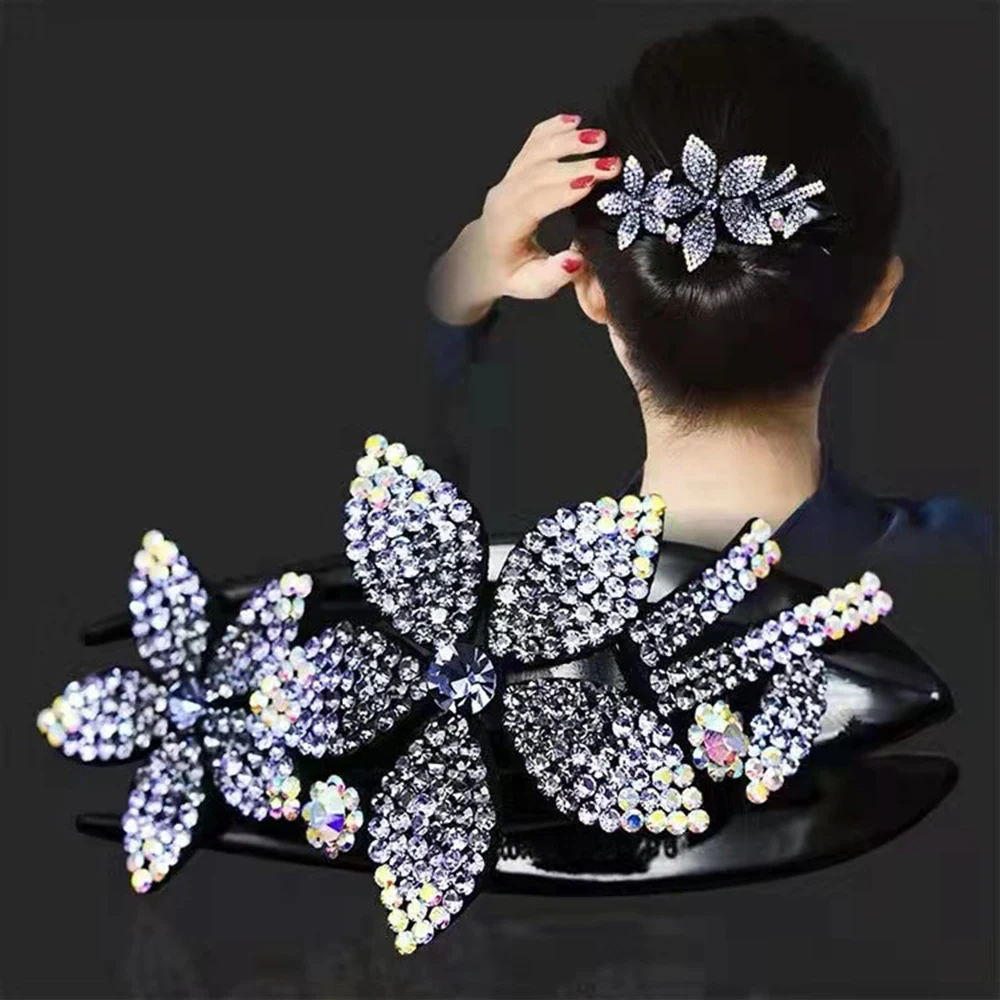 

Shiny Rhinestone Flower Hairpin Acrylic Clip Hair Claw Barrettes Hair Clips for Women Headwear Hairpin Flower Leaf Hairpin