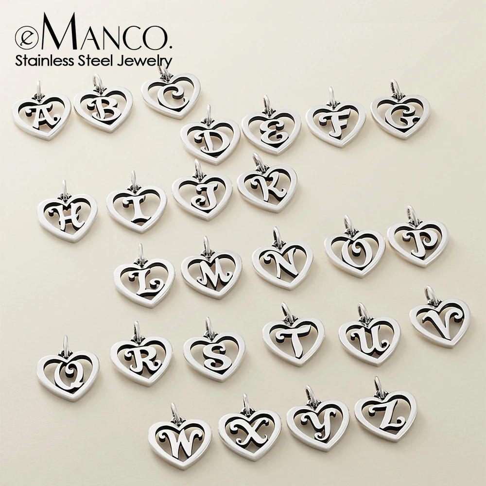 eManco Stainless Steel Letter Heart Shape Hollow Pendant Charm for Bracelet Necklaces  for Women DIY Jewelry Making