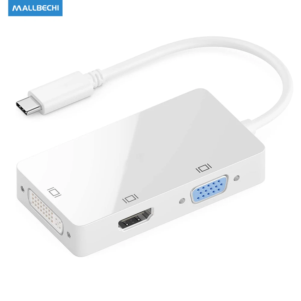 

MALLBECHI USB Type-C to 4K HDMI, Single Link DVI, and VGA Passive Adapter, White