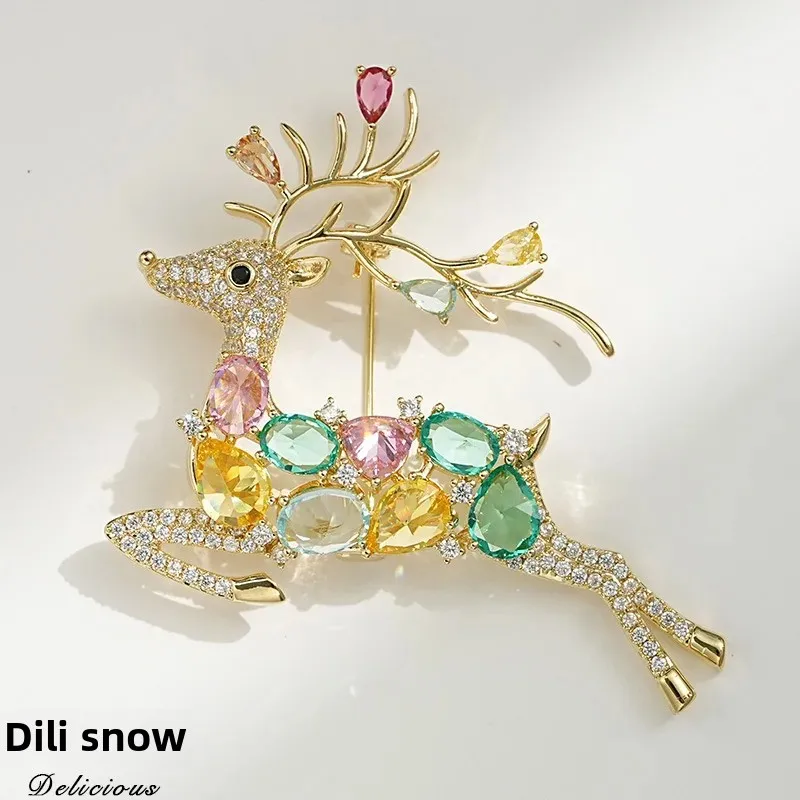 Прекрасный снег Рождественский подарок корейский Цвет Олень Рог брошь медный