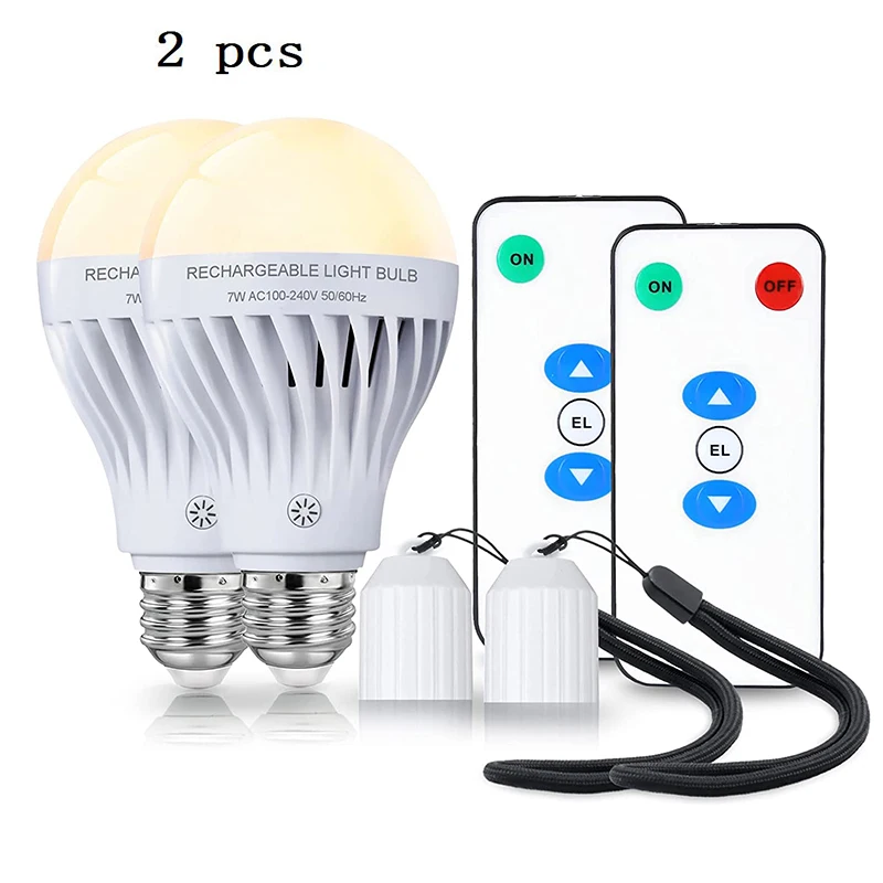 2PCS 7W E27 Emergency Lights The Magic Lamp Power Failure Automatically Lights Up Use it at Home IR Remote Switch Rechargeable