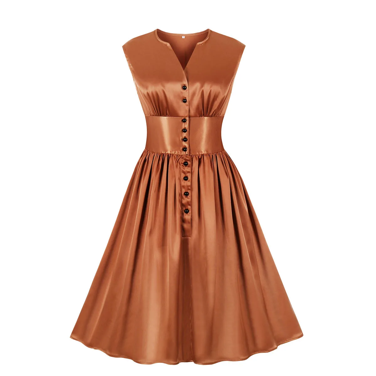 

Женское винтажное однобортное Плиссированное Платье До Колена, с V-образным вырезом, без рукавов