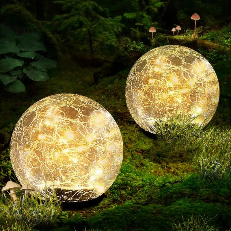 

4 Piece Garden Solar Ball Lights LED Cracked Glass Globe Solar Power Ground Lights As Shown For Path Yard Patio Lawn