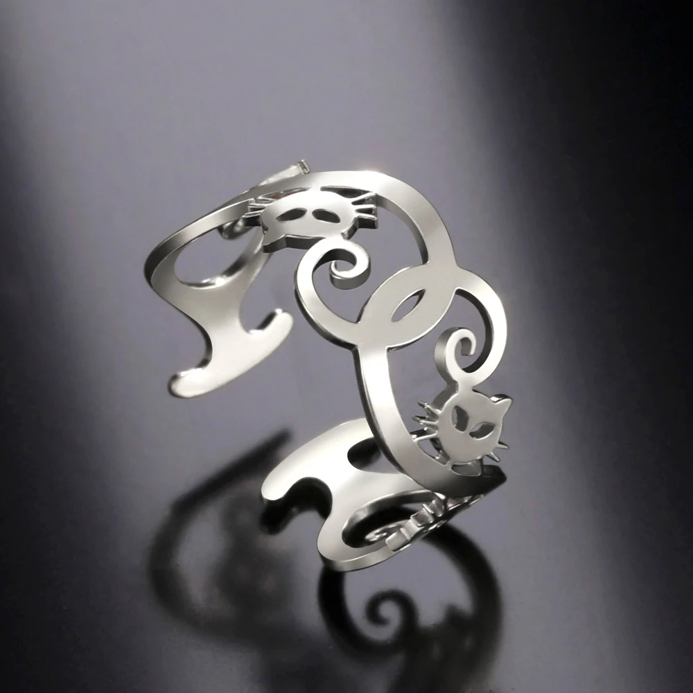 

COOLTIME Novel Cat Stainless Steel Ring Open Adjustable Rings Jewelry for Women 2023 New Gold Color Finger Rings Wholesale