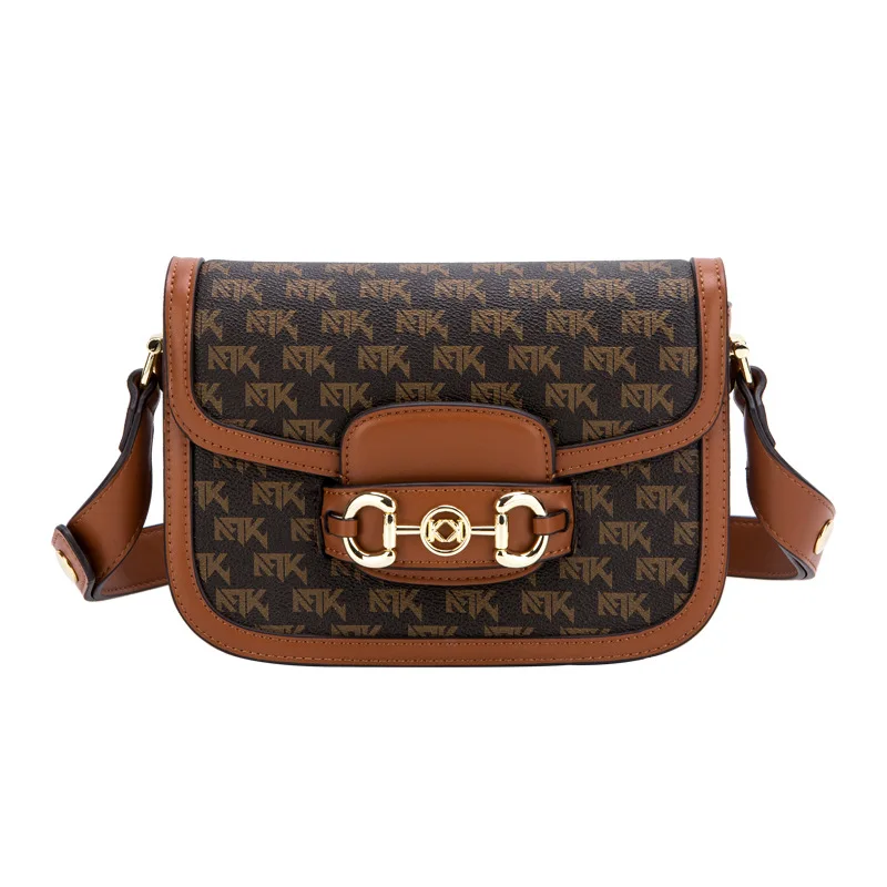 Bag Women 2022 New Fashion Horsebit Buckle Messenger Saddle Bag Niche All-match Western Style Old Flower One-shoulder Square Bag