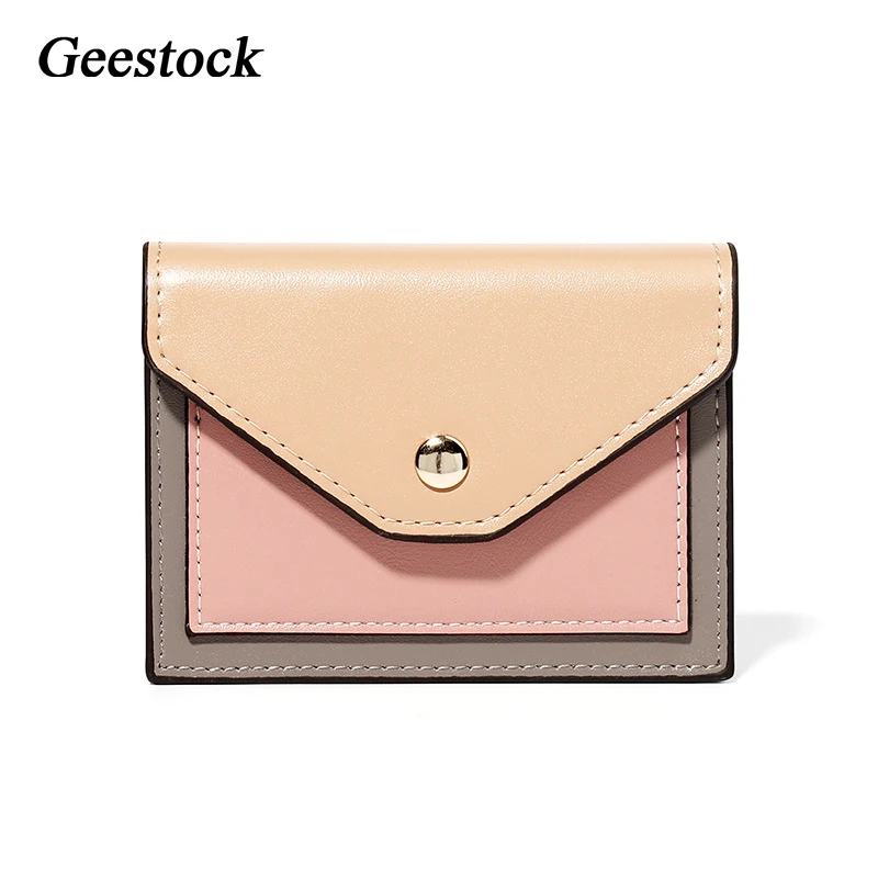 

Короткие женские кошельки Geestock из искусственной кожи, многофункциональный Модный Красочный клатч с прошитыми застежками и Отделом для монет, кредитница