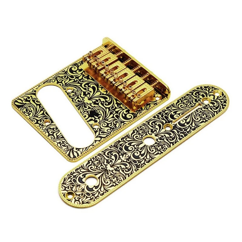 

6 String Roller Saddle Bridge Plate 3 Way Switch Control Plate Metal For Tele Telecaster Style Electric Guitar (Gold)