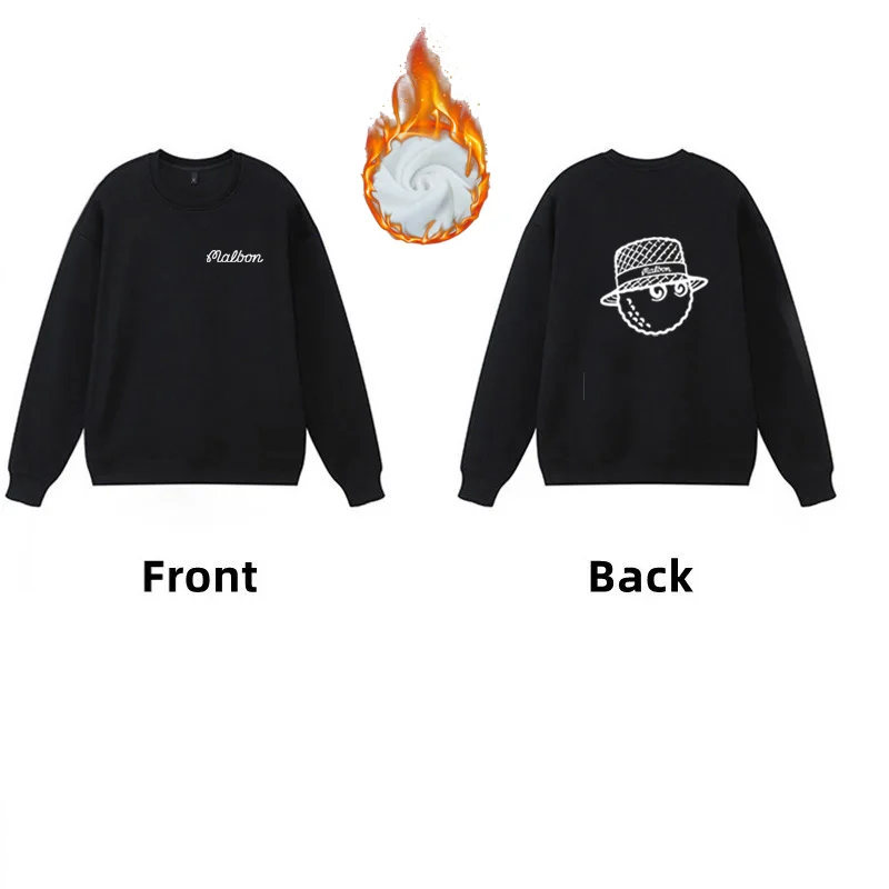 

Men's Sweatshirt Autumn Winter Golf Long Sleeve Top Velvet Golf Clothing Essential Script Large Bucket Hat Malbon Loose Street