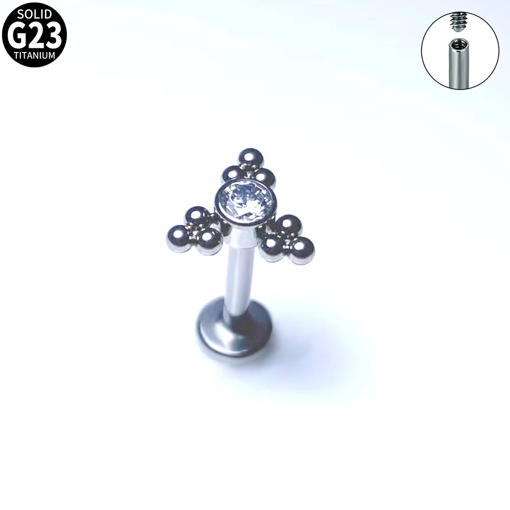 

G23 Titanium Labret Lip Bar Stud Zircon Ear Tragus Helix Cartilage Daith Earring Labret Lip Rings Women Body Piercing Jewelry