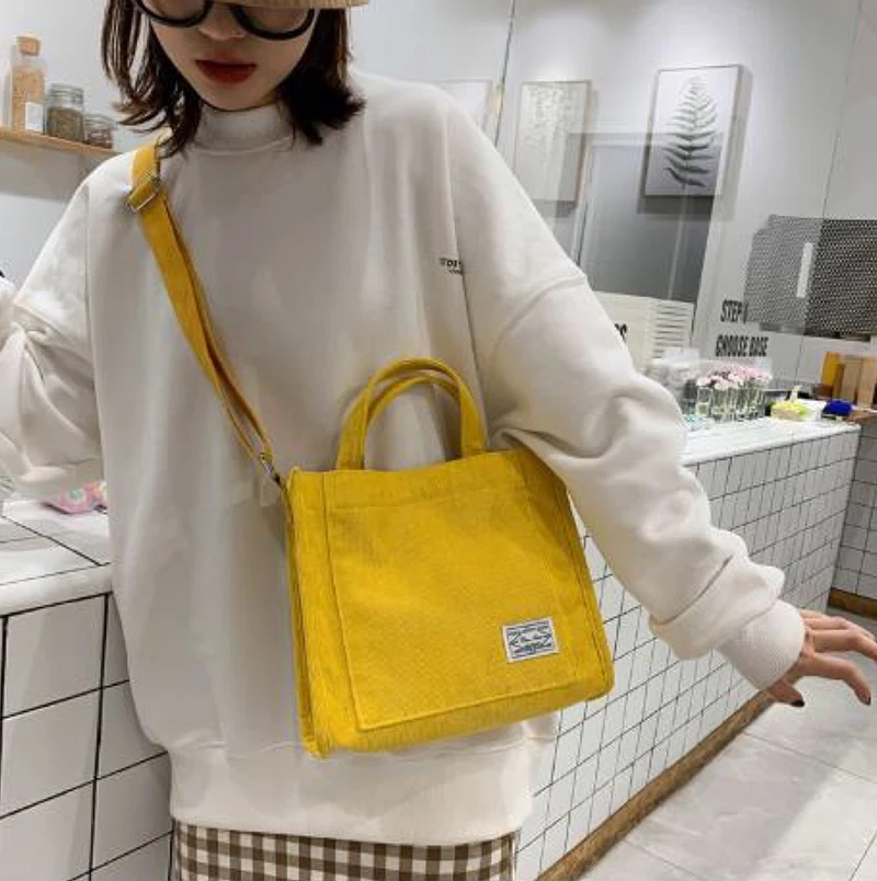 New Fashion Canvas Shoulder Corduroy Tote Bag for Women Small Casual Cotton Canvas Messenger Crossbody Bag