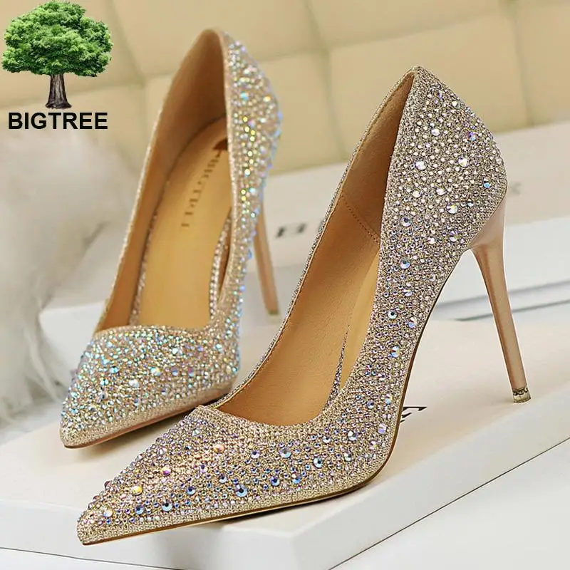 Туфли-лодочки Bigtree стразы женские свадебная обувь простые туфли-лодочки на