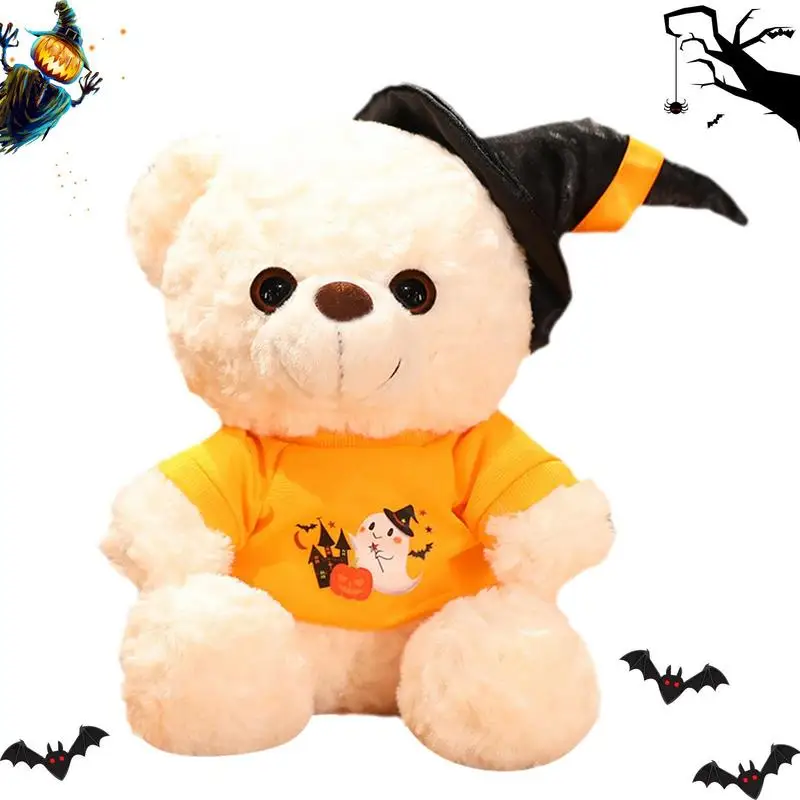 

Милая мягкая плюшевая кукла-животное, медведь на Хэллоуин, плюшевая игрушка с шляпой ведьмы, тематическая вечеривечерние, подарок на день рождения, декоративная подушка для детей