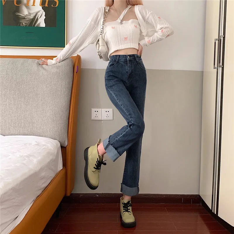 

N6025 New style straight leg jeans women retro high-waisted trousers jeans