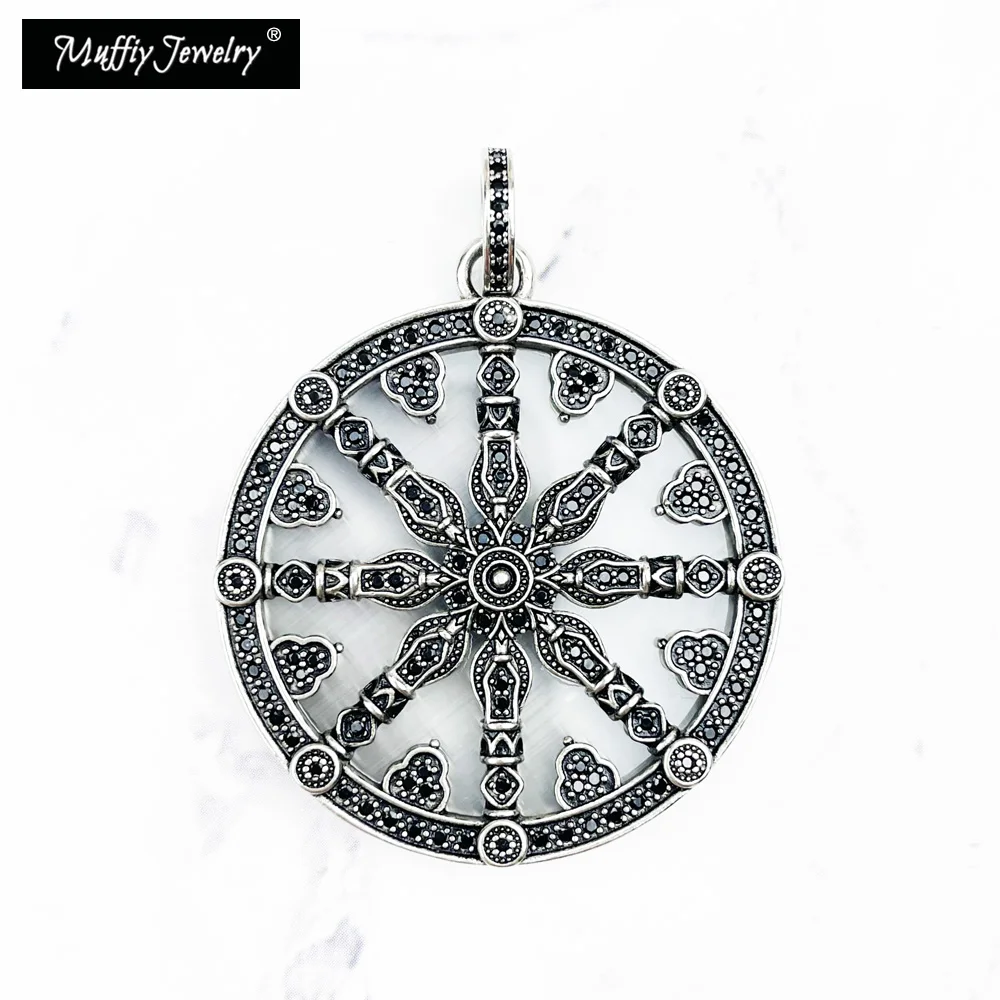 

Karma Wheels Black CZ Necklace Pendant Europe 2019 Rebel Fashion,Good Jewelry, Vintage Gift In 925 Sterling Silver,Super Deals