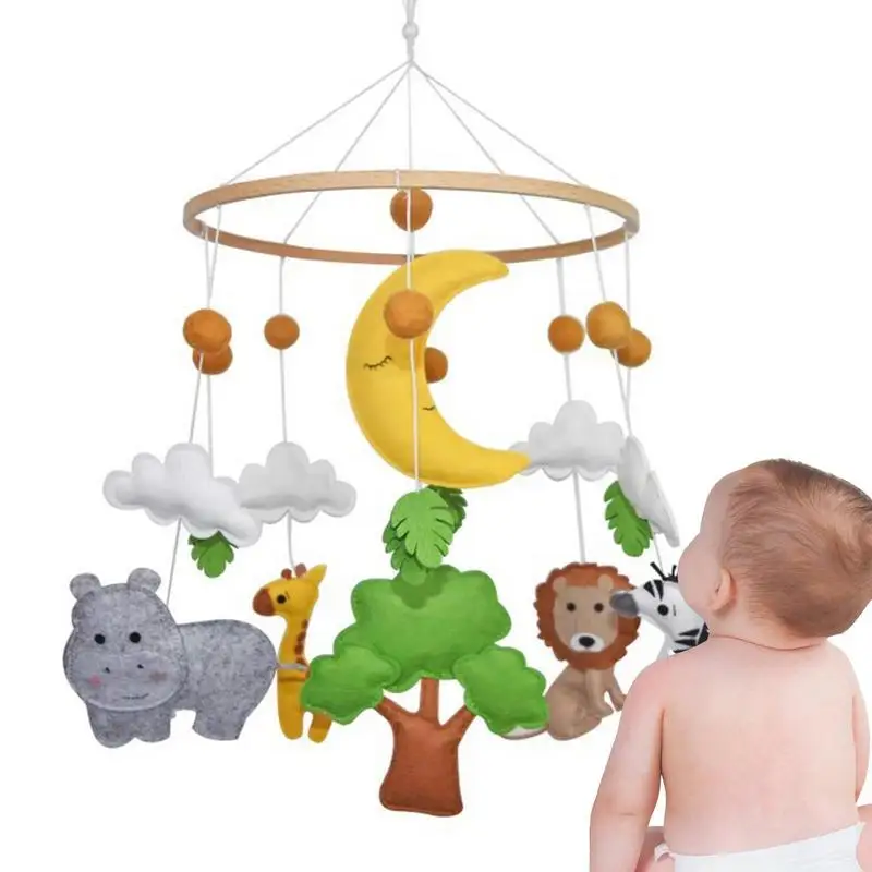 

Woodland Animal Crib Mobile For Babies Jungle Farm & Forest Animals Theme Nursery Decor Soother Toy Soft Wooden Bed Bell Toy For