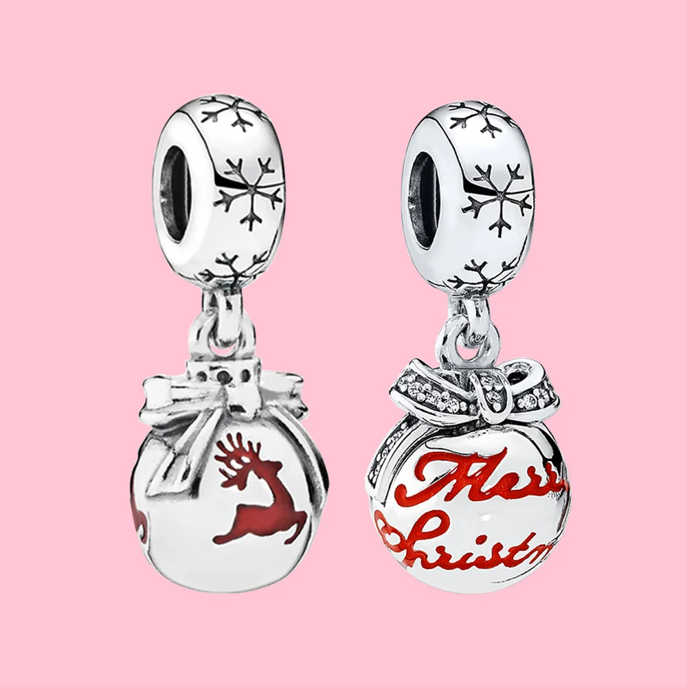 

Christmas Element Round Shape Charm Pendant 925 Silver Fit For Pandora Romantic Anniversary Sweet DIY Jewelry Woman Gift