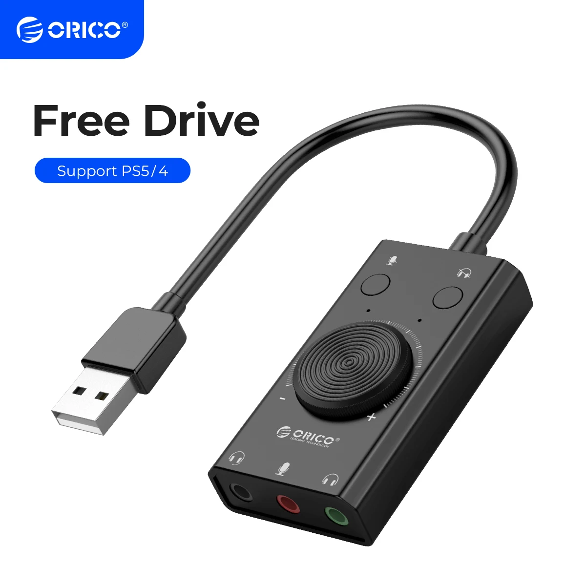 ORICO External USB Sound Card Stereo Mic Speaker Headset Audio Jack 3.5mm Cable Adapter Mute Switch Volume Adjustment Free Drive