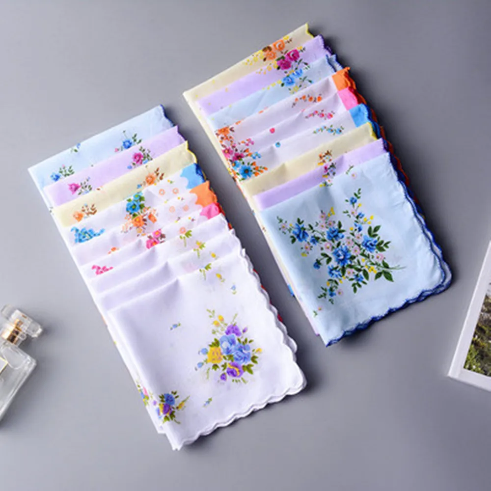 

Hot Retro Flower Handkerchief White Towels Women Scallop Cotton Handkerchiefs Lady Wedding Party hanky mendil zakdoek katoen H10