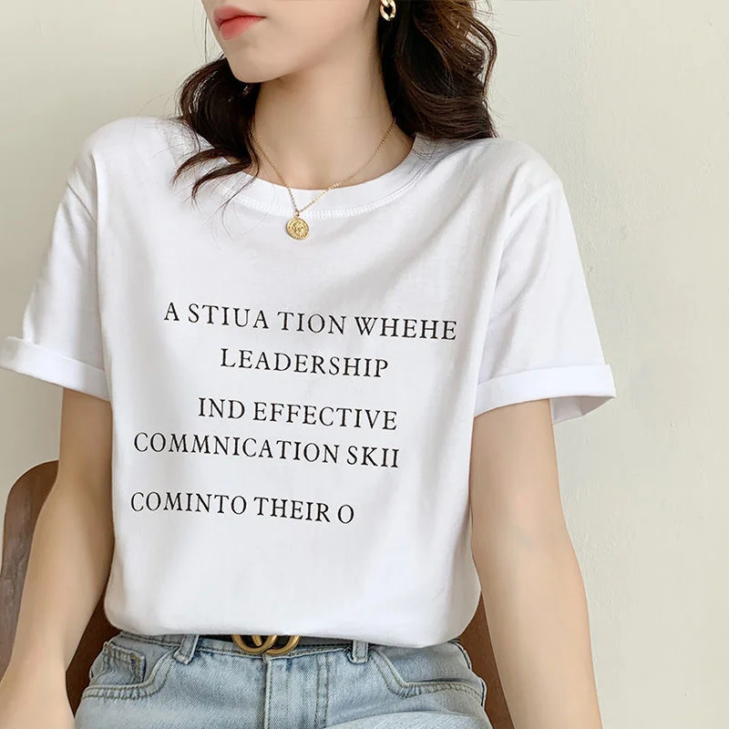 

New Short Sleeve T-shirt Women's Design Of Minority Letters Printed Half Sleeve Loose Round Neck Top Bottomed Shirt Fashion