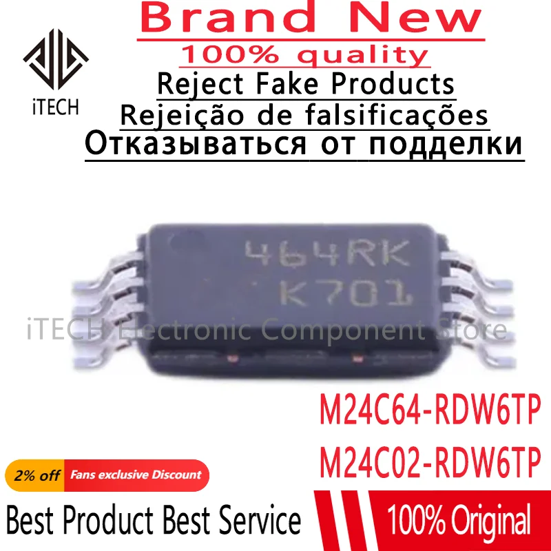

5-20Pcs 100% New M24C64-RDW6TP M24C64RDW6TP 464RK M24C02-RDW6TP M24C02RDW6TP 402RT TSSOP-8 TSSOP8 Brand New Original Chips Ic