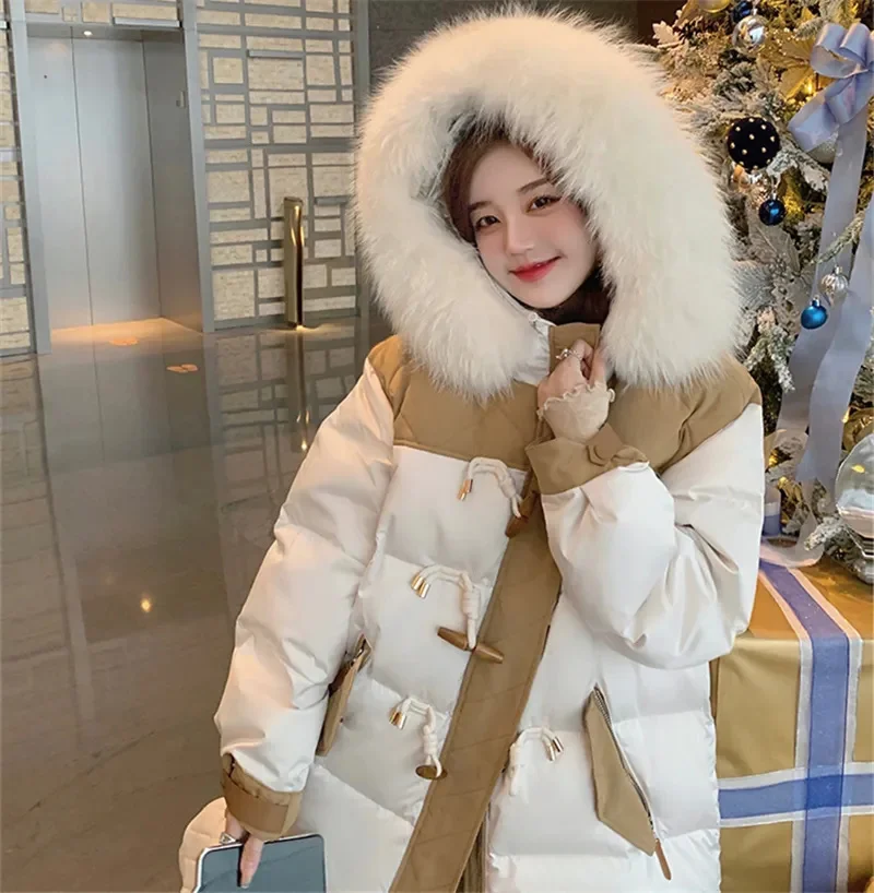 

2023 Winter New Down Jacket Women Raccoon Fur Collar Hooded Long Parka 90 White Duck Warm Fashion Puffer Coat Y3322