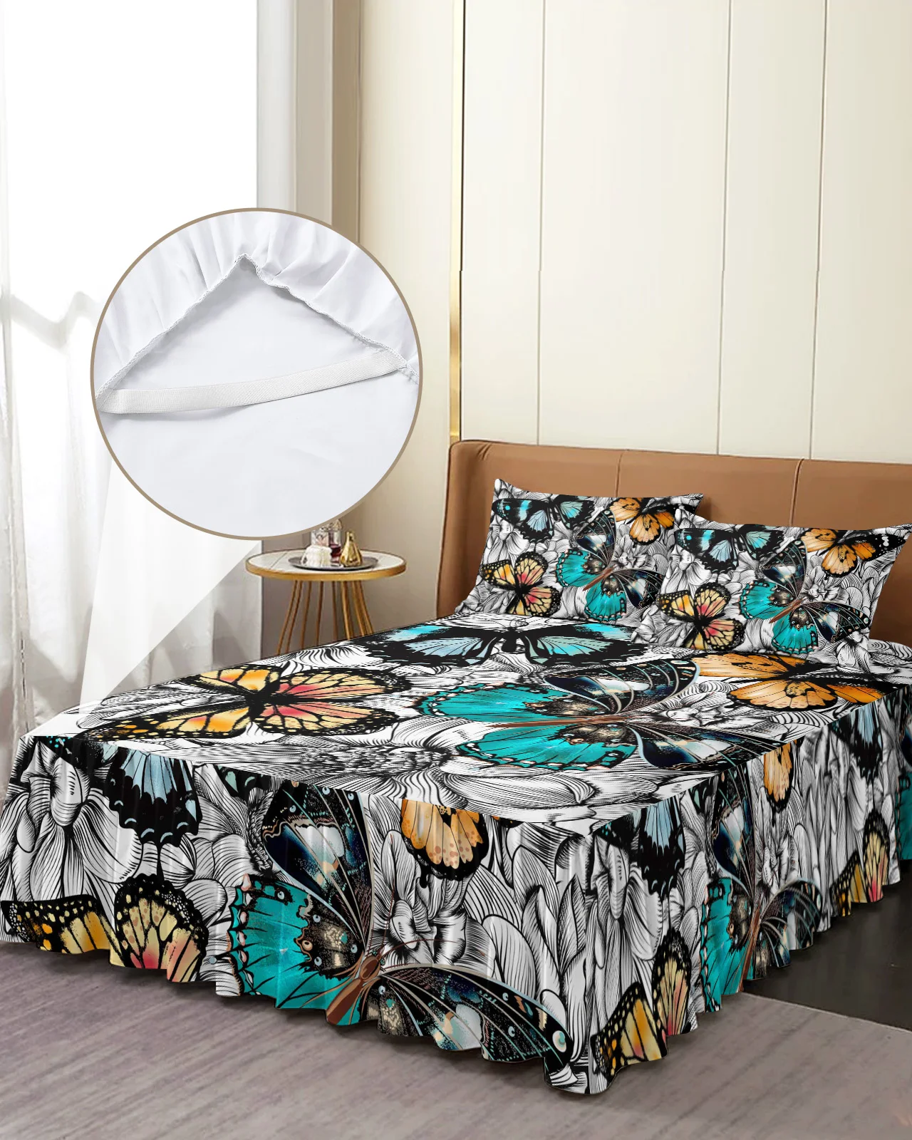 

Эластичное покрывало с наволочками и цветным принтом в виде бабочек