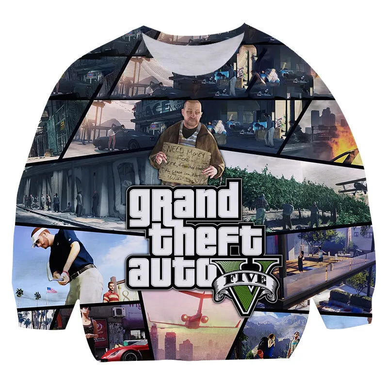 

2023 year sweatshirt boys Grand Theft Auto 3D Print hoodies Long Sleeve GTA 5 Street Style High Quality gta5 round collar Tops