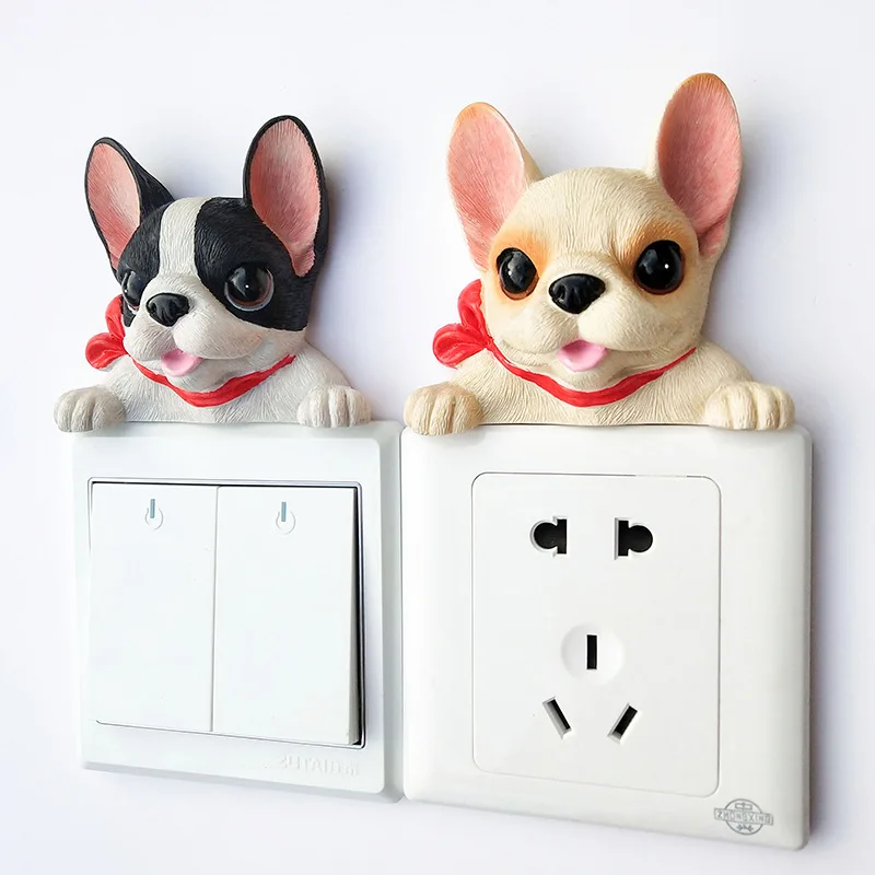 

French Bulldog Resin Switch 3D Wall Sticker Accessories Socket Decoration Kids Bedroom Poster On-off Kitchen Plug Ornament