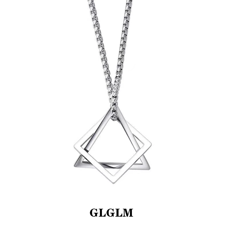 

GLGLM Geometric Triangle Necklace Men Trendy Simple Stainless Steel Chain Men Necklace Jewelry Gift