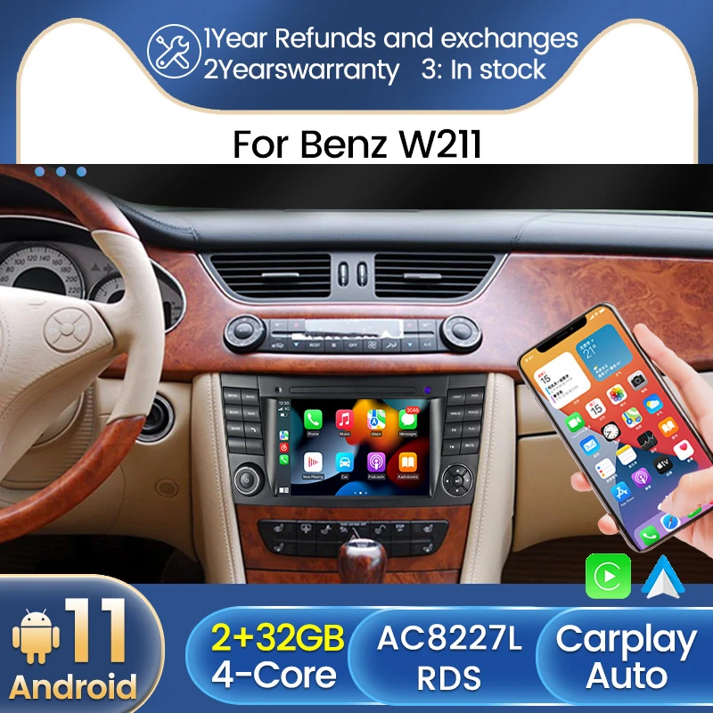 Автомагнитола 2 din android 11 с экраном для Mercedes Benz E-class W211 E200 E220 E300 E350 E240 E270 E280 W219 carplay