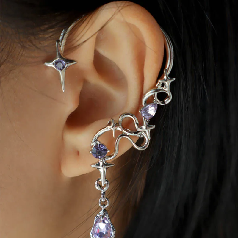 

Amethyst Earrings Gold Silver Color Ear Bone Clip Women Sweet Exquisite Sparkling Crystal Ear Cuff Clip Earring Wedding Jewelry